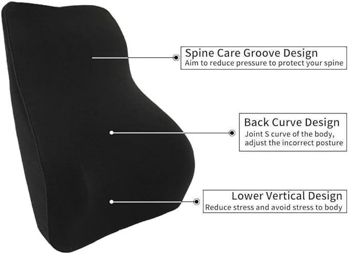 مسند ظهر من الفوم - وسادة لدعم منطقة أسفل الظهر للمكتب والسيارة أسود رغوة البولي يوريثين