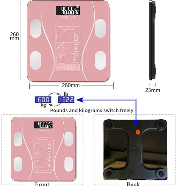 ميزان شخصي احترافي يعمل بتقنية البلوتوث، ميزان رقمي مع تطبيق لقياس الوزن ومؤشر كتلة الجسم، أسود