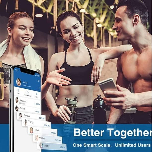 ميزان شخصي احترافي يعمل بتقنية البلوتوث، ميزان رقمي مع تطبيق لقياس الوزن ومؤشر كتلة الجسم، أسود