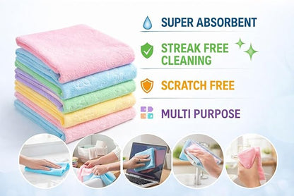 ماش تنظيف من المايكروفايبر 5 قطع 30×30 سم - فائقة الامتصاص وخالية من الوبر والخدوش، مناشف تنظيف قابلة لاعادة الاستخدام للمطبخ والزجاج والسيارة والالكترونيات والاسطح المنزلية