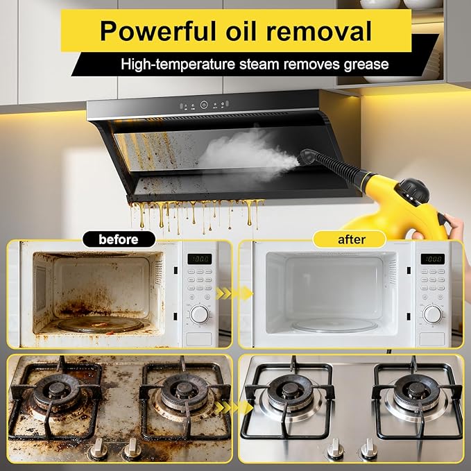 أداة تنظيف بالبخار، تصميم محمول للمنزل، جهاز تنظيف بالبخار يعمل بالضغط الطبيعي لتنظيف السيارة والحمام والدش والمفروشات والفواصل والنوافذ وإزالة الشحوم المستعصية