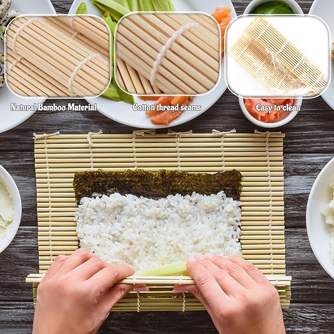 مجموعة صانعة السوشي لصنع السوشي بنفسك، أداة صنع لفائف السوشي، مفرش من البامبو الطبيعي لصنع السوشي للمبتدئين&nbsp;